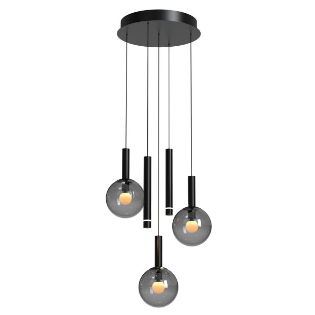 Black pendant lamp Volari 4718ZW, 5-light with smoke glass