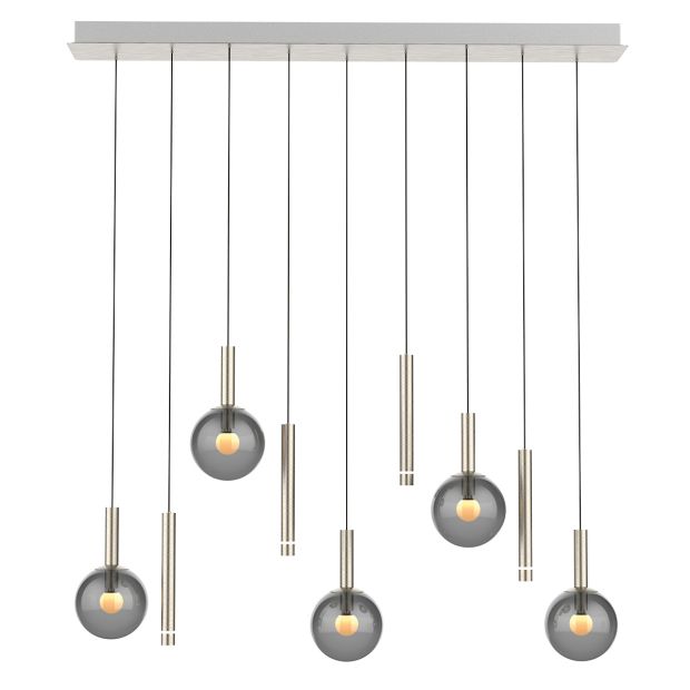 Steel pendant lamp Volari 4719ST, 9-light with smoke glass
