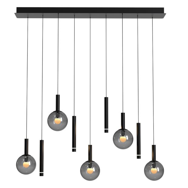 Black pendant lamp Volari 4719ZW, 9-light with smoke glass