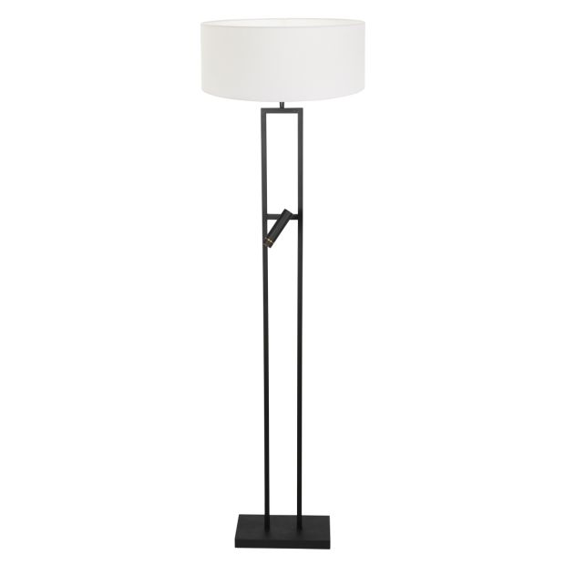 Stehlampe Stang 4725ZW mit grobem weißen Leinen-Schirm und Leselicht