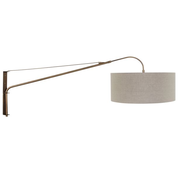 Applique Élégante Classy 4751BR en bronze avec abat-jour en lin gris brut Ø50 cm