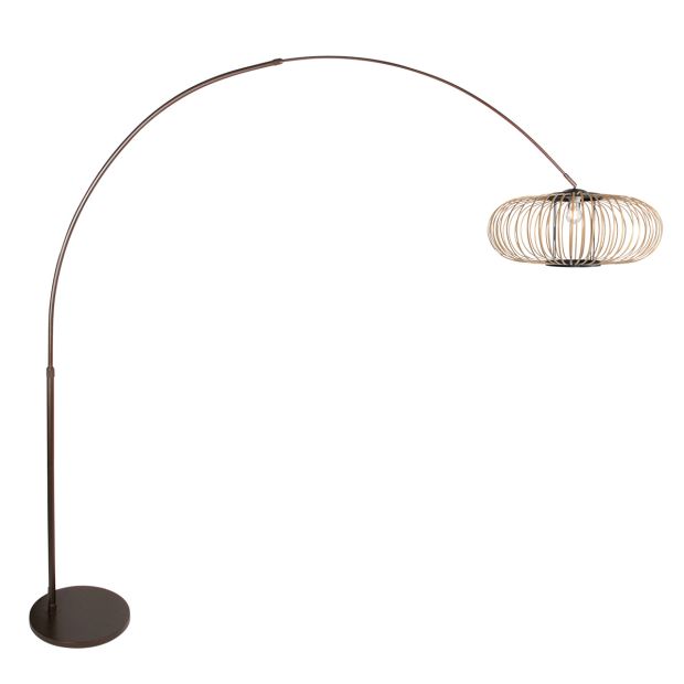 Bogenlampe Sparkled Light 4759CA cacao mit cremefarbenem Bambusschirm