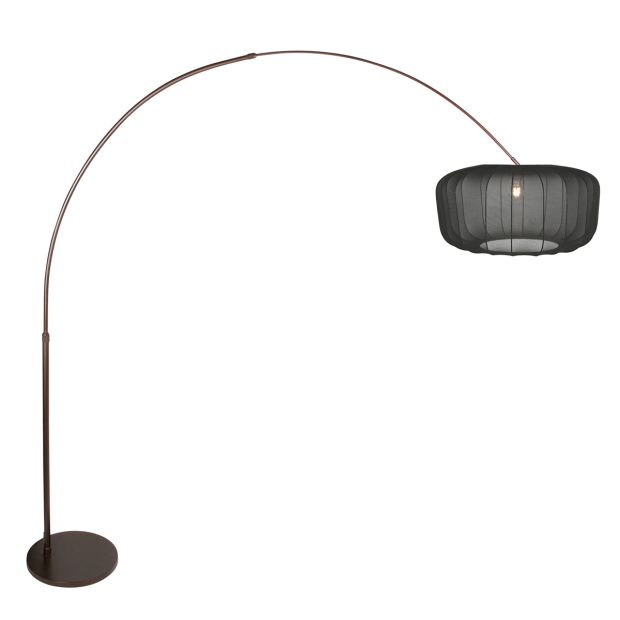 Lamp arc Vela Lino 4763CA cacao avec abat-jour en textile noir Ø60 cm