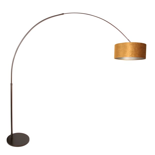 Bogenlampe Sparkled Light 4765CA cacao mit luxuriösem goldfarbenem Samtschirm