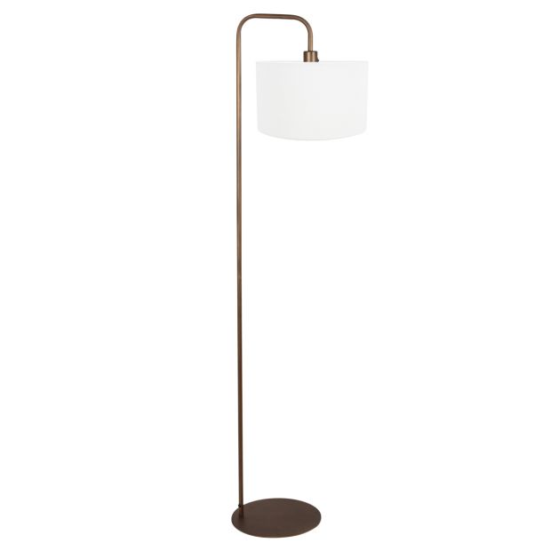 Vloerlamp Stang 4786BR bronskleurig met grof wit linnen kap