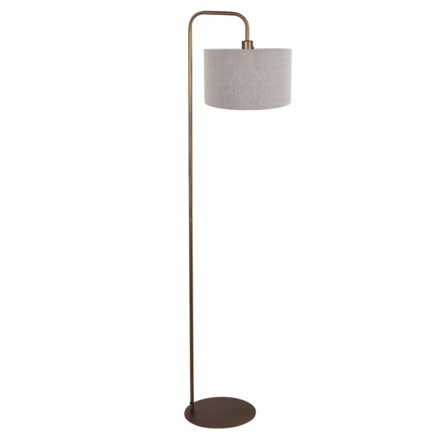 Stehlampe Stang 4787BR broncefarben mit grobem grauem Leinenschirm