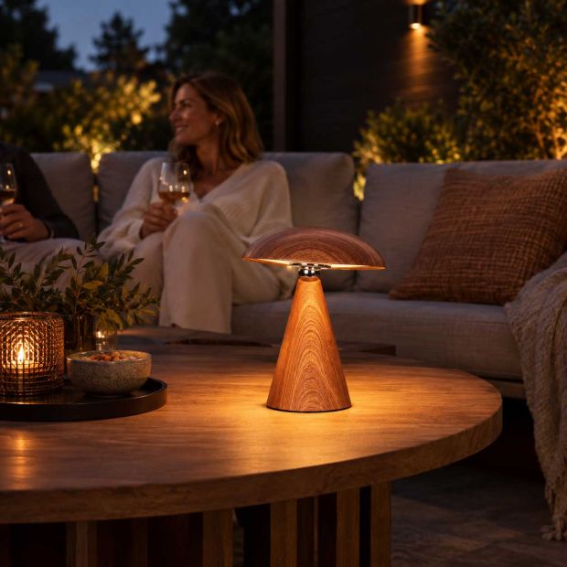Licht beuken tafellamp Mush 4856BE oplaadbaar houtlook