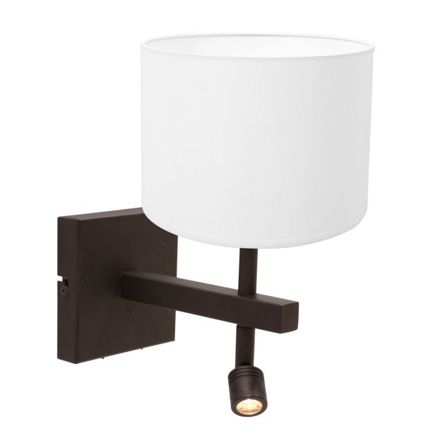 Wall lamp Stang 4871CA with white linen shade and reading light
