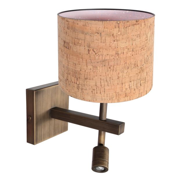 Applique Stang 4889BR avec abat-jour en liège et lumière de lecture chaleureuse
