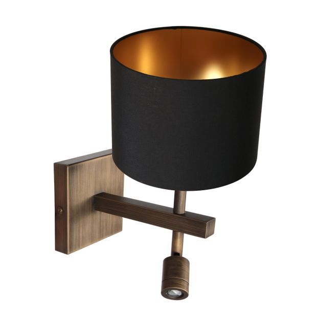 Applique Stang 4890BR avec abat-jour en lin noir et lumière de lecture