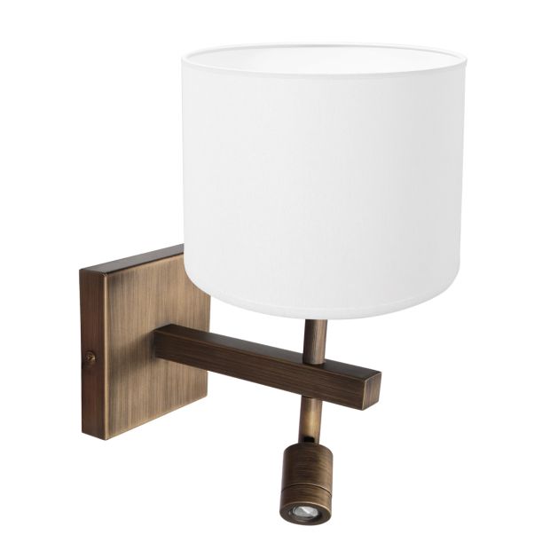 Wall lamp Stang 4891BR with white linen shade and reading light
