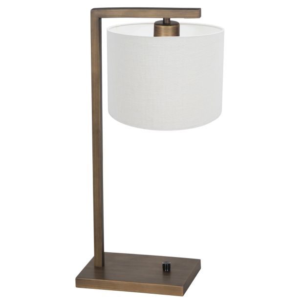Lampe de table en bronze Stang 4902BR avec abat-jour en lin blanc épais