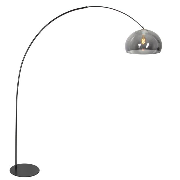 Floor lamp Curve 4908ZW - black arc lamp with smoke globe shade