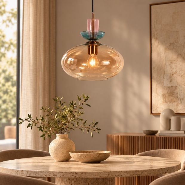 Malboo hanglamp 1-lichts bruin glas Ø 25 cm – 4917BR