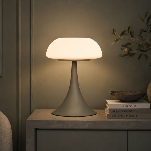 Gray table lamp Ancilla 5557GR with matte white glass shade