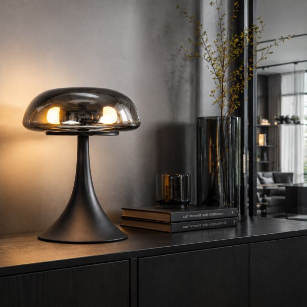 Black table lamp Ancilla 5557ZW with smoke glass