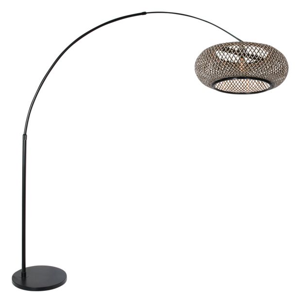 Arc Lamp Maze Natural 7508ZW black with bamboo shade Ø60 cm