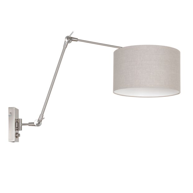 Steel-colored wall lamp Prestige Chic 8107ST with gray coarse linen shade