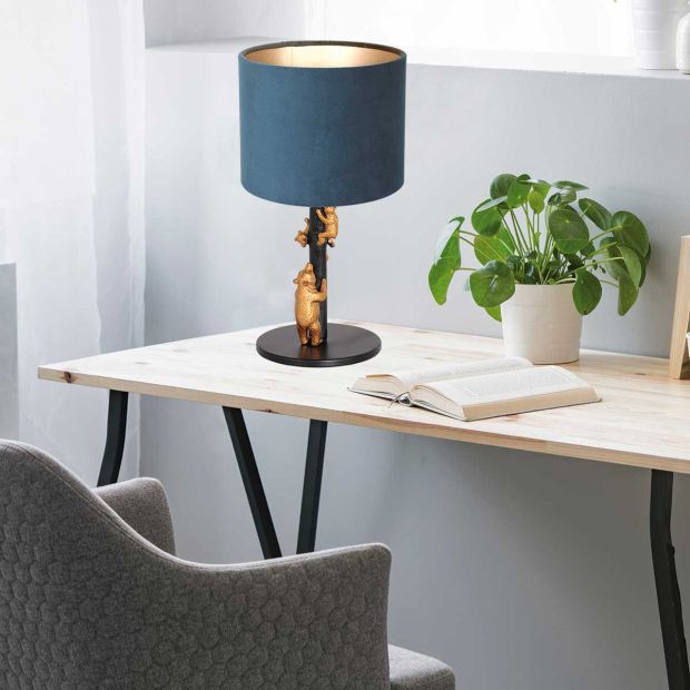 Table lamp Animaux 8236ZW - chic detail with blue velvet shade