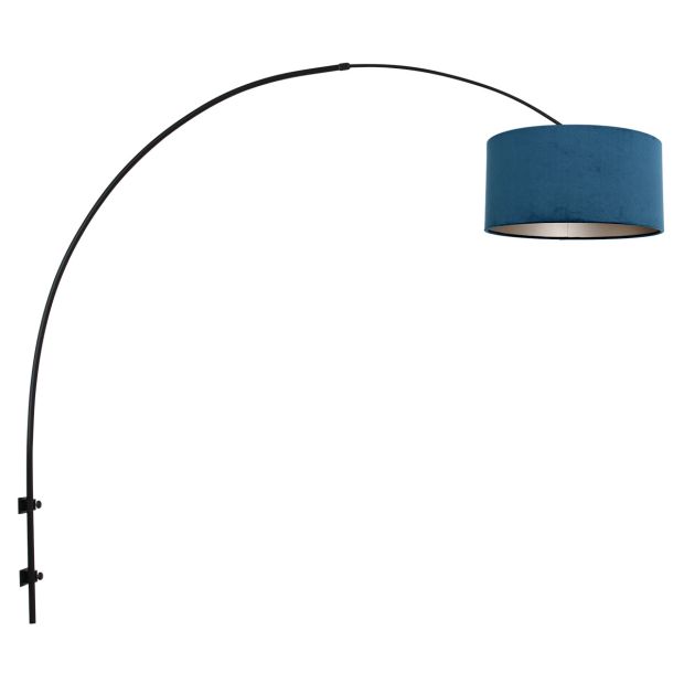 Boog wandlamp Sparkled Light 8245ZW zwart met luxe blauw velours kap
