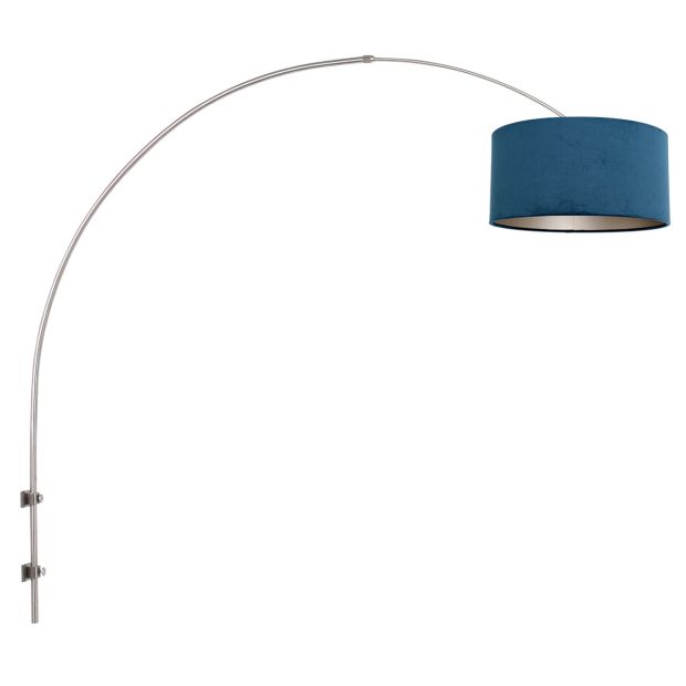 Boog wandlamp Sparkled Light 8246ST staal met blauw velours kap