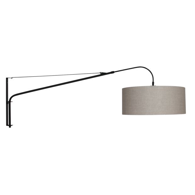 Wandlamp Elegant Classy 9324ZW zwart met grof grijs linnen kap Ø50 cm