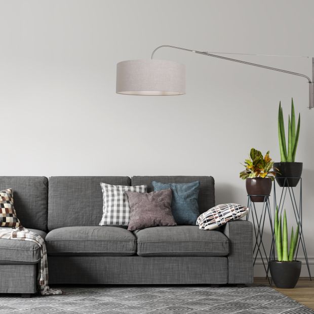 Wandlampe Elegant Classy 9329ST Stahl mit grobem grauem Leinen-Schirm Ø50 cm
