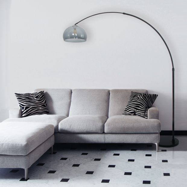 Arc Lamp Sparkled Light 9878ZW black with transparent gray plastic shade