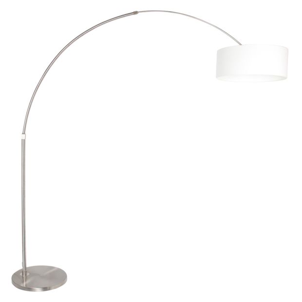 Booglamp Sparkled Light 9903ST staal met grof wit linnen kap
