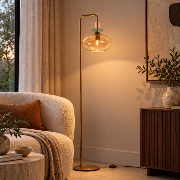 Malboo vloerlamp champagne-amber glas E27 – 4920BR