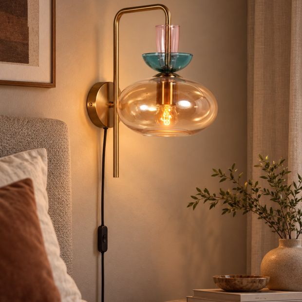 Malboo wandlamp champagne-amber glas E27 – 4919BR