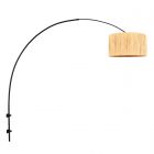 Black arc wall lamp Sparkled Light 3696ZW with natural grass barrel shade