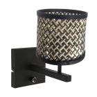 Black wall lamp Stang 3709ZW with rotary switch and natural black bamboo shade