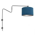 Black wall lamp with swivel arm Linstrom 3727ZW with blue velvet shade
