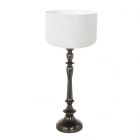 Black lamp base Bois 3769ZW with coarse linen white lampshade
