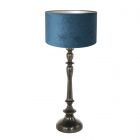 Zwarte lampenvoet Bois 3772ZW met blauw velours lampenkap