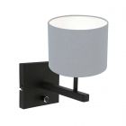 Black wall lamp Stang 3941ZW with rotary switch and denim blue linen shade