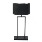 Zwarte tafellamp Stang 3984ZW met E27 fitting en zwart linnen kap met goudkleurige binnenkant