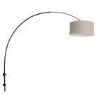 Black arc wall lamp Sparkled Light 8137ZW with gray coarse linen shade