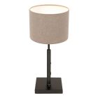 Black table lamp Stang 8160ZW with rotary switch and gray coarse linen shade