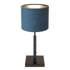 Zwarte tafellamp Stang 8249ZW met draai schakelaar en blauw velours stof kap