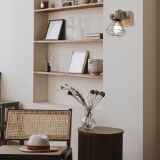 Groene wandlamp / spot Geurnesey 1578G met E27 fitting - Beuken, Groen - Hout, Metaal - Steinhauer
