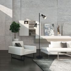 Vloerlamp Fjorgard 1702ZW - stoere 2-lichts lamp in zwart met metaal - Staal, Zwart - Elektronica, Kunststof, Metaal - Ste...