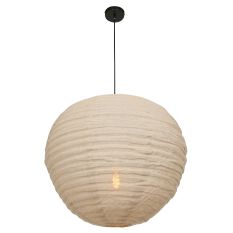 Hanglamp Bangalore 2136B - bamboe linnen kap, sfeervol statement - Beige, Zwart - Metaal, Textiel - Steinhauer