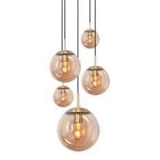 Hanglamp Bollique 2730ME messing 5 lichts lamp met amber glas - Messing - Elektronica, Glas, Metaal - Steinhauer