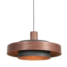 Hanglamp Flinter 3329E Stijlvol Houtmotief met Warme Gouden Binnenkant