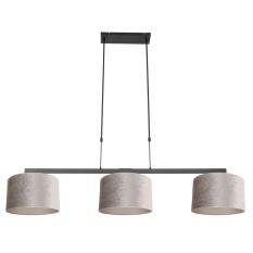 Zwarte 3-lichts hanglamp Stang 3459ZW met grijze velours kappen - Grijs - Metaal, Textiel - Steinhauer