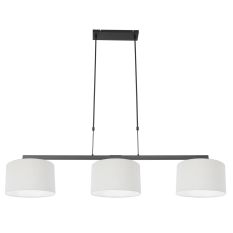 Zwarte 3-lichts hanglamp Stang 3461ZW met wit grof linnen kappen - Zwart - Linnen , Metaal - Steinhauer