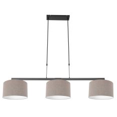 Zwarte 3-lichts hanglamp Stang 3462ZW met grijs grof linnen kappen - Grijs - Linnen , Metaal - Steinhauer