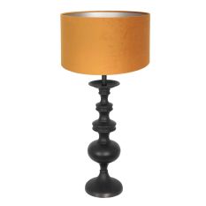 Tafellamp Lyons 3484ZW Zwart met goud velours kap en snoer schakelaar - Goud - Hout, Textiel - Steinhauer